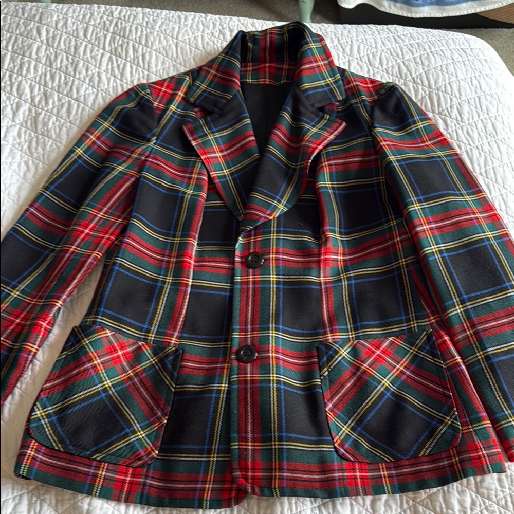 Plaid Blazer with Red and Blue Accents